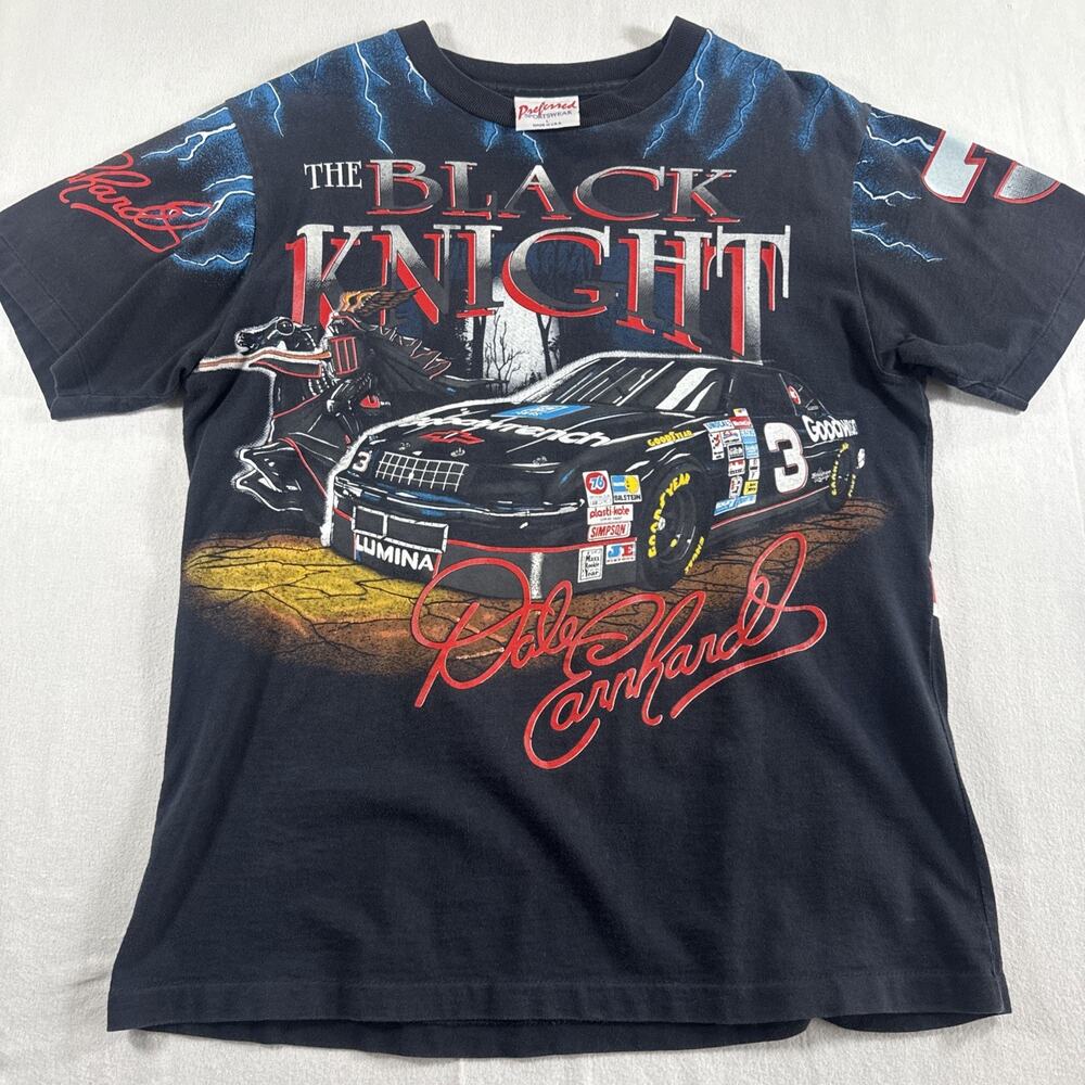 VTG 90s Dale Earnhardt The Black Knight T Shirt Mens L All Over Print Goodwrench